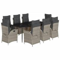 9-delige Tuinset met kussens poly rattan lichtgrijs - thumbnail