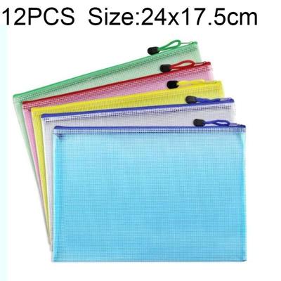 12 stuks rits netwave briefpapier tas willekeurige kleur levering (A5 grootte: 24x17.5cm)