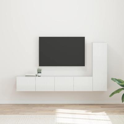 Tv-meubelset Wandgemonteerd 2 pcs Hoogglans wit Bewerkt hout