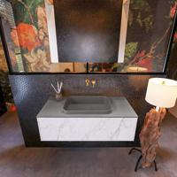 Badkamermeubelset Mondiaz Erin 100 cm met 1 Lade met RIDGE Wastafel Midden Dark grey Zonder Kraangaten Greeploos Mat Carrara - thumbnail