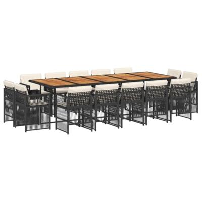 15-delige Tuinset met kussens poly rattan zwart