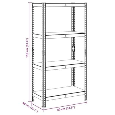 Opbergrek 4-laags staal en bewerkt hout zilverkleurig Opbergrek 4-laags staal en bewerkt hout zilverkleurig