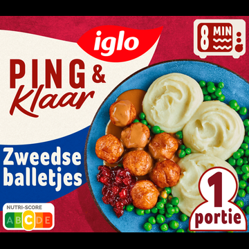 Iglo Ping & Klaar Zweedse Balletjes met aardappelpuree, erwten en rode bosbessencoulis 400 g bij Jumbo
