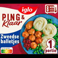Iglo Ping & Klaar Zweedse Balletjes met aardappelpuree, erwten en rode bosbessencoulis 400 g bij Jumbo - thumbnail