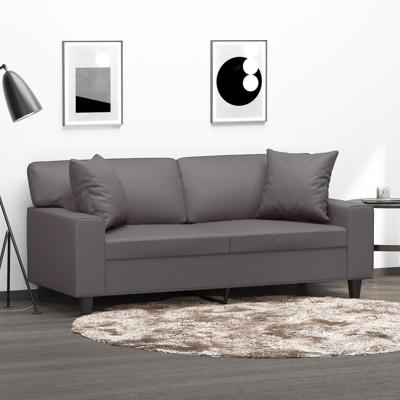 Tweezitsbank met sierkussens 140 cm kunstleer grijs
