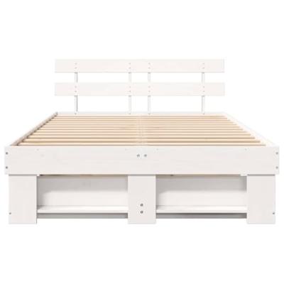Bedframe met hoofdeinde Wit 135 x 190 cm Massief grenenhout - thumbnail