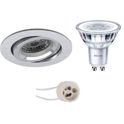 GU10 Inbouwspot Set - Mat Zilver - Inbouw Rond - Kantelbaar - Philips - CorePro 830 36D - Dimbaar - Pragmi Aerony Pro - 4W - Warm Wit 3000K - Ø82mm