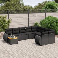 10-delige Loungeset met kussens poly rattan zwart - thumbnail