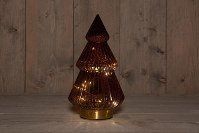 B.O.T. Tree Glass 15X28,5 cm Burgundy With Golden Base 10Led kerstverlichting Anna's Collection - Annas collection