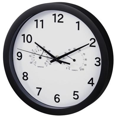 Hama wandklok pure plus ø 25 cm met thermo-/hygrometer geluidsarm zwart