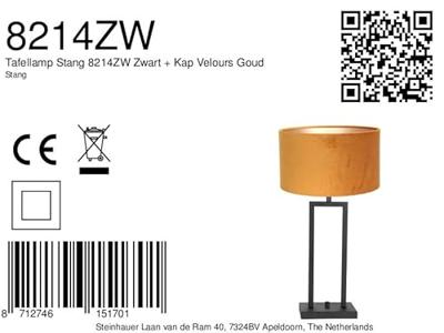 Steinhauer Zwart met gouden schemerlampStanger - 8214ZW - thumbnail