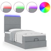 Ottoman bed met matras en LED's 100x200cm stof lichtgrijs - thumbnail