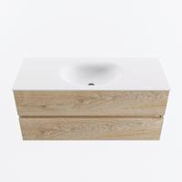MONDIAZ VICA 110cm badmeubel onderkast Washed Oak 2 lades. Wastafel MOON midden zonder kraangat, kleur Talc. - thumbnail