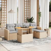 6-delige Loungeset met kussens poly rattan beige - thumbnail
