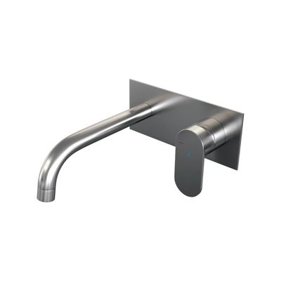 Brushed Edition inbouw wastafelmengkraan met gebogen uitloop en afdekplaat - model C1, RVS geborsteld PVD