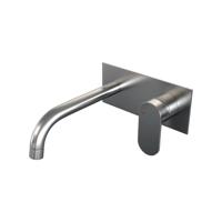 Brushed Edition inbouw wastafelmengkraan met gebogen uitloop en afdekplaat - model C1, RVS geborsteld PVD - thumbnail