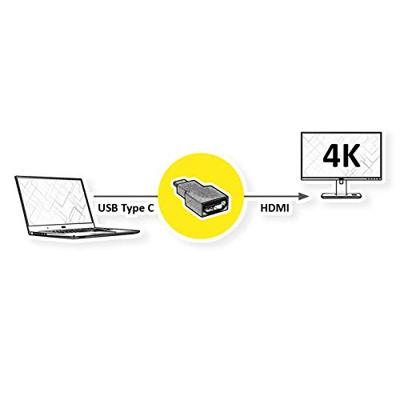 ROLINE Adapter USB type C - HDMI, Male/Female, grijs