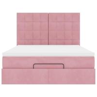 Ottoman bed met matrassen 140x200cm fluweel roze - thumbnail