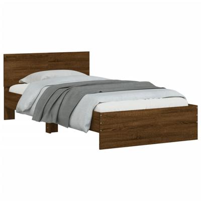 Bedframe met hoofdeinde en LED bruin eikenkleur 140x190 cm - thumbnail
