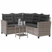 Tuinbank met tafel en kussens L-vormig poly rattan grijs - thumbnail