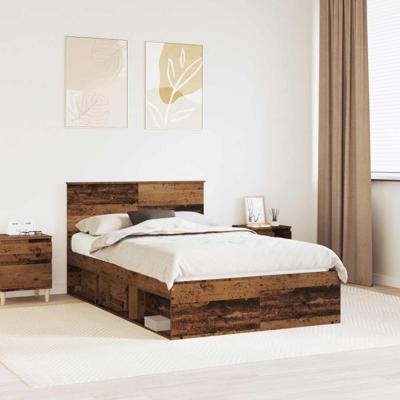 Bedframe met hoofdeinde Oudhout 120 x 190 cm Bewerkt hout