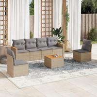 7-delige Loungeset met kussens poly rattan gemengd beige - thumbnail