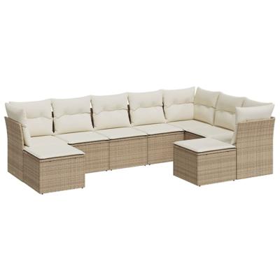 9-delige Loungeset met kussens poly rattan beige