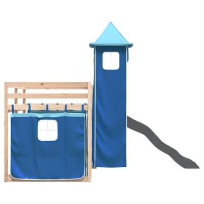 Stapelbed met glijbaan en gordijnen blauw 90x190 cm