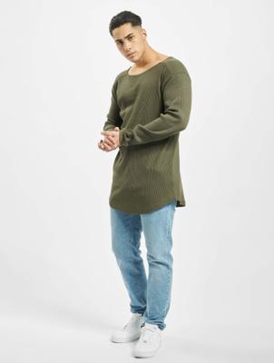 Urban Classics / Longsleeve Long Shaped Waffle in olijfgroen Urban Classics / Longsleeve Long Shaped Waffle in olijfgroen