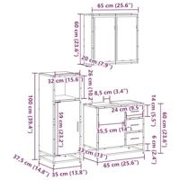 3-delige Badkamermeubelset bewerkt hout grijs sonoma eikenkleur - thumbnail