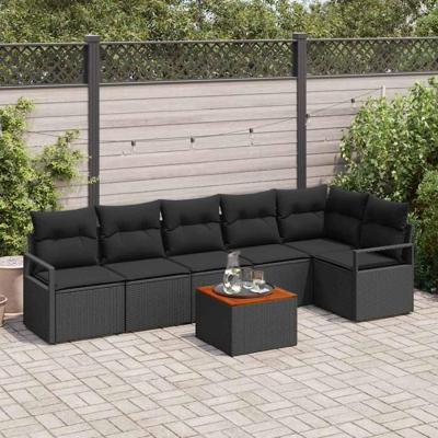 Tuinbankenset met kussen 7 pcs Zwart poly rattan