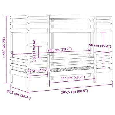 Stapelbedframe zonder matras massief grenenhout 90x200 cm