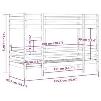 Stapelbedframe zonder matras massief grenenhout 90x200 cm - thumbnail