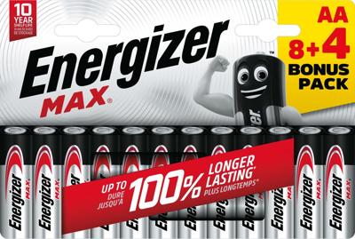 Energizer batterijen Max AA, blister van 8 stuks + 4 stuks gratis Energizer batterijen Max AA, blister van 8 stuks + 4 stuks gratis