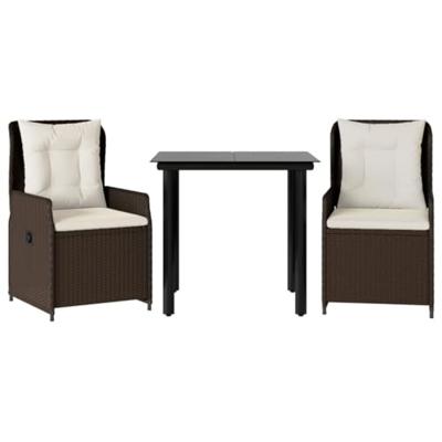 3-delige Tuinset met kussens poly rattan bruin