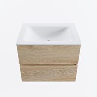 MONDIAZ VICA 60cm badmeubel onderkast Washed Oak 2 lades. Wastafel CLOUD midden 1 kraangat, kleur Talc. - thumbnail