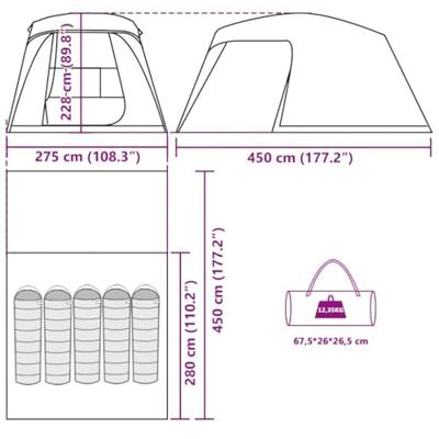 Kampeertent met verandakoepel 5-persoons waterdicht groen