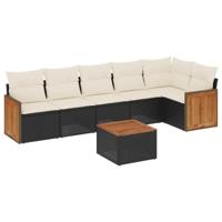7-delige Loungeset met kussens poly rattan zwart - thumbnail