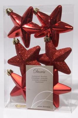 Ster plastic glans-mat-glitter 7,5 cm kerstrood KSD - Ksd