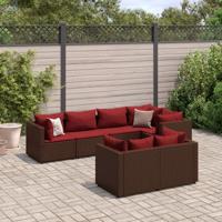 7-delige Loungeset met kussens poly rattan bruin - thumbnail
