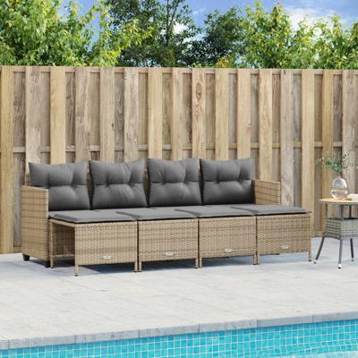 5-delige Loungeset met kussens poly rattan beige - thumbnail