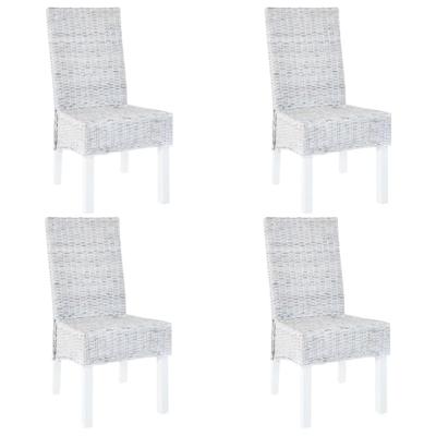 Eetkamerstoelen 4 st kubu rattan en mangohout wit