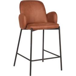 LABEL51 Barkruk 'Jari' Microfiber, kleur Cognac (zithoogte 65cm)