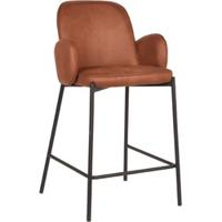 LABEL51 Barkruk 'Jari' Microfiber, kleur Cognac (zithoogte 65cm) - thumbnail