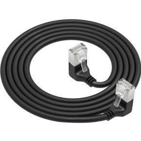 ACT Zwarte 1.5 meter U/FTP CAT6A LSZH Slimline patchkabel met RJ45 connectoren 90° haaks beneden na