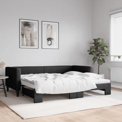 Slaapbank met onderschuifbed 90x200 cm stof zwart