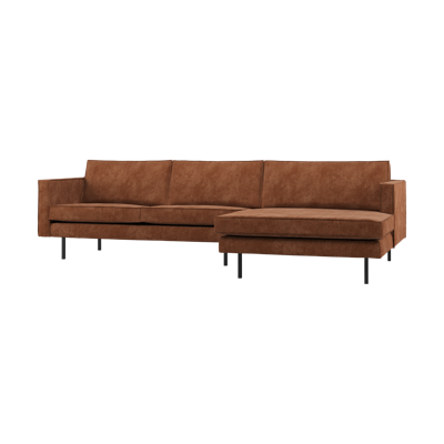 WOOOD Rodeo bank chaise longue rechts ribstof Roestbruin