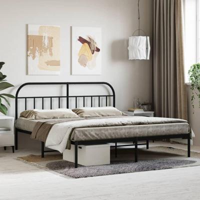 Bedframe met hoofdbord metaal zwart 183x213 cm