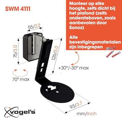 Vogel&apos;S SWM 4111 VOOR SONOS ERA 100 Audio muurbeugel Zwart