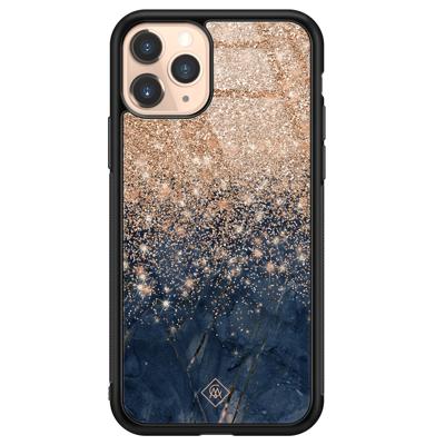iPhone 11 Pro glazen hardcase - Marmer blauw rosegoud iPhone 11 Pro glazen hardcase - Marmer blauw rosegoud
